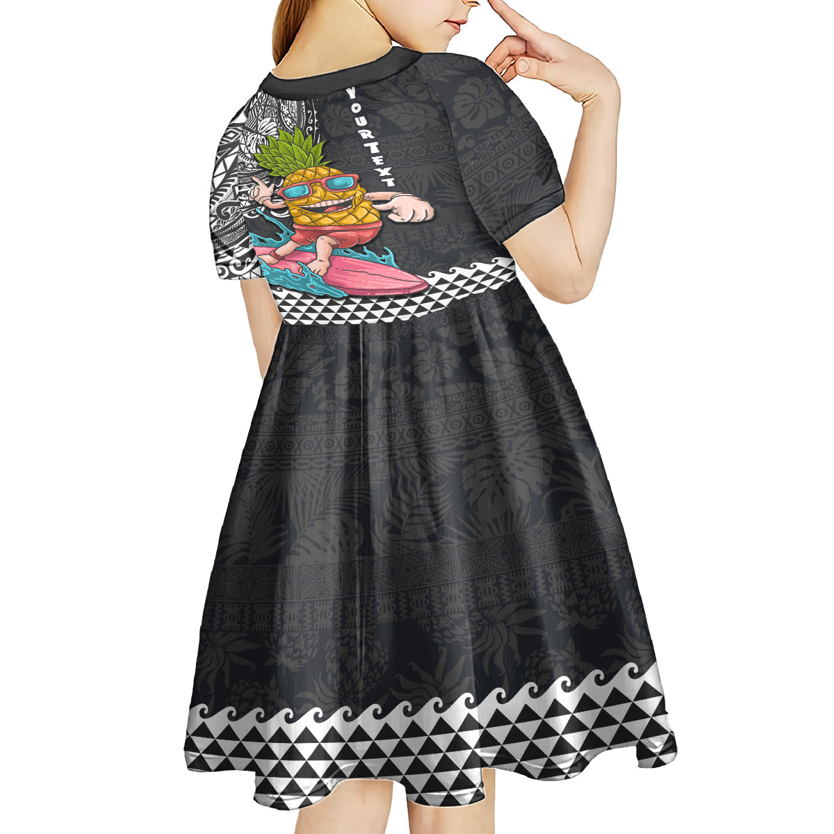 Hawaii Pineapple Surfing Kakau Tribal Personalised Kid Short Sleeve Dress LT03 - Polynesian Pride