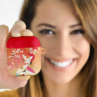 Hawaiian and Japanese Culture Together AirPods Case Kakau Art Tattoo with Cranes and Sakura Spring Vibe LT03 - Polynesian Pride