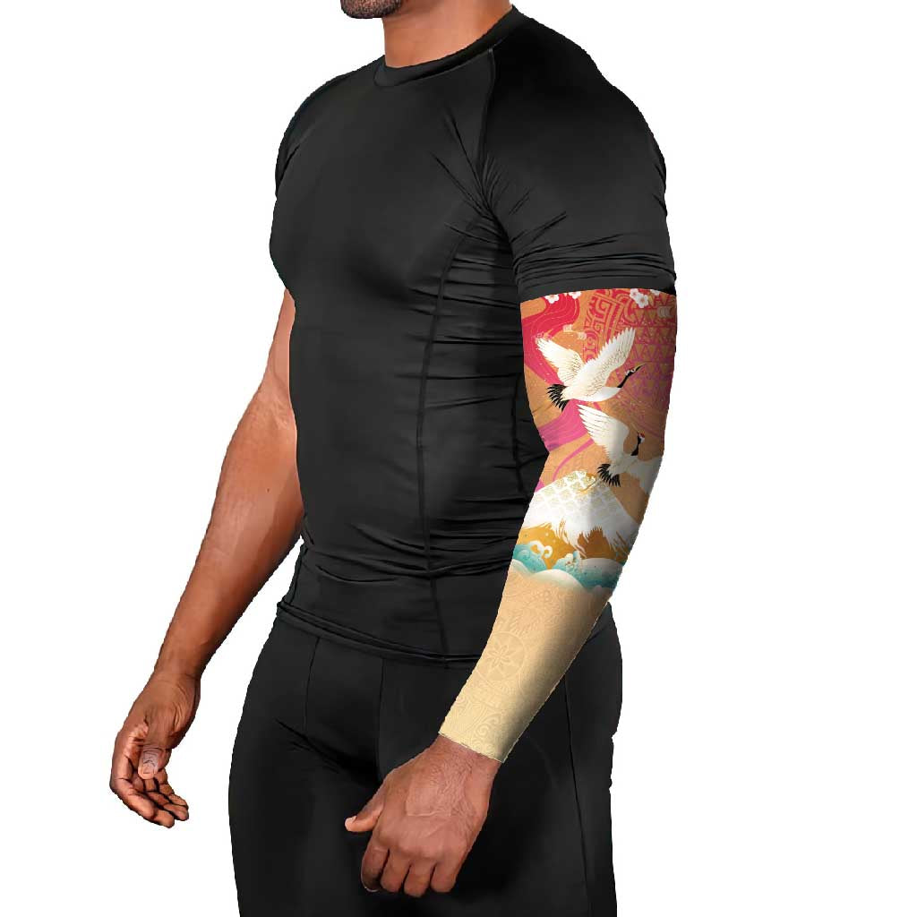 Hawaiian and Japanese Culture Together Arm Sleeves Kakau Art Tattoo with Cranes and Sakura Spring Vibe - Polynesian Pride