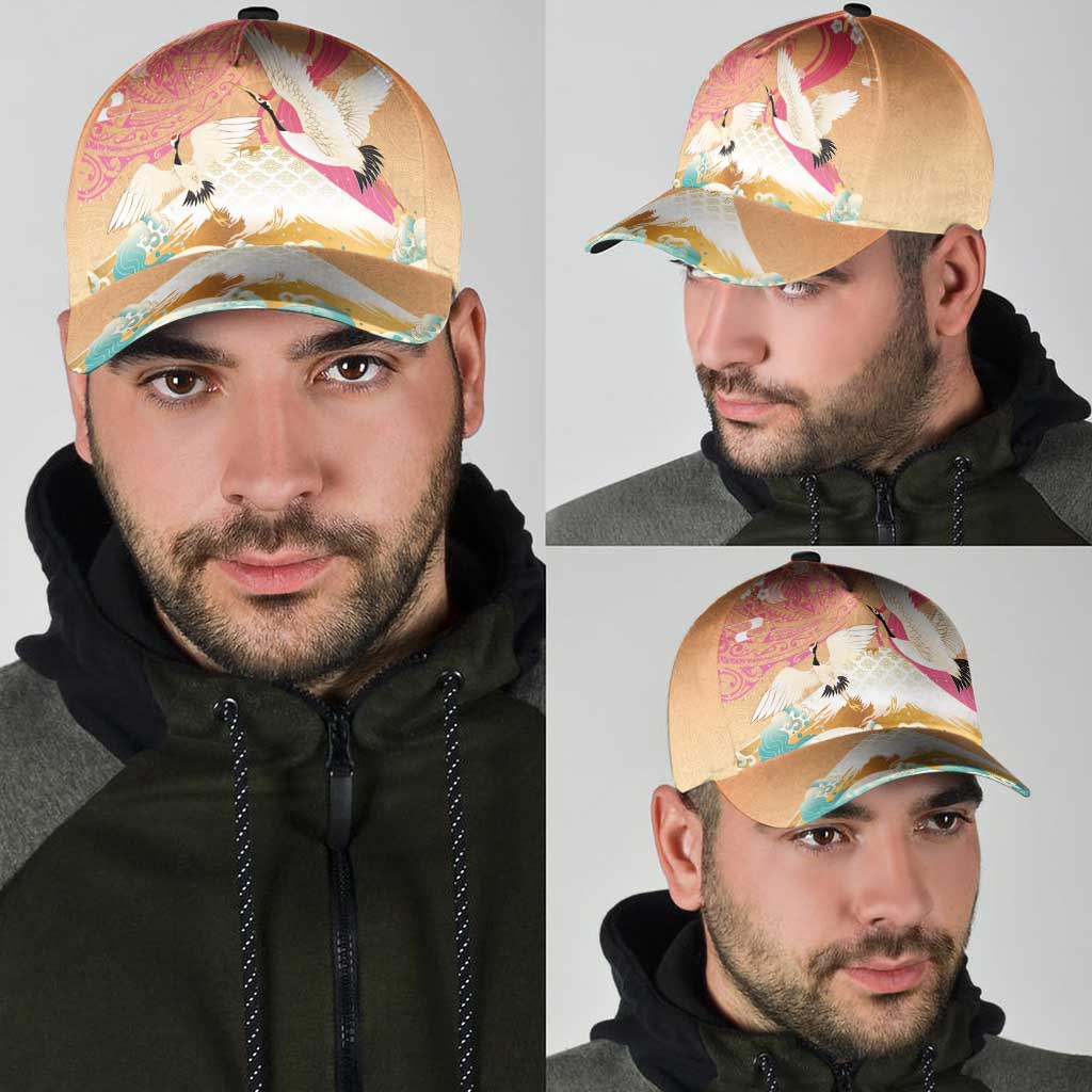 Hawaiian and Japanese Culture Together Classic Cap Kakau Art Tattoo with Cranes and Sakura Spring Vibe - Polynesian Pride