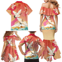 Hawaiian and Japanese Culture Together Family Matching Mermaid Dress and Hawaiian Shirt Kakau Art Tattoo with Cranes and Sakura Spring Vibe LT03 - Polynesian Pride