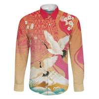 Hawaiian and Japanese Culture Together Family Matching Mermaid Dress and Hawaiian Shirt Kakau Art Tattoo with Cranes and Sakura Spring Vibe LT03 Dad's Shirt - Long Sleeve Multicolor - Polynesian Pride