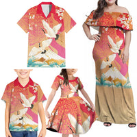 Hawaiian and Japanese Culture Together Family Matching Off Shoulder Maxi Dress and Hawaiian Shirt Kakau Art Tattoo with Cranes and Sakura Spring Vibe LT03 - Polynesian Pride