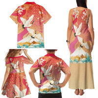 Hawaiian and Japanese Culture Together Family Matching Tank Maxi Dress and Hawaiian Shirt Kakau Art Tattoo with Cranes and Sakura Spring Vibe LT03 - Polynesian Pride