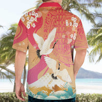 Hawaiian and Japanese Culture Together Hawaiian Shirt Kakau Art Tattoo with Cranes and Sakura Spring Vibe LT03 - Polynesian Pride