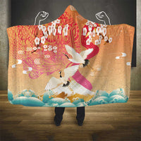 Hawaiian and Japanese Culture Together Hooded Blanket Kakau Art Tattoo with Cranes and Sakura Spring Vibe LT03 - Polynesian Pride
