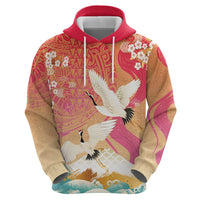 Hawaiian and Japanese Culture Together Hoodie Kakau Art Tattoo with Cranes and Sakura Spring Vibe LT03 - Polynesian Pride