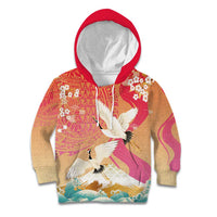 Hawaiian and Japanese Culture Together Kid Hoodie Kakau Art Tattoo with Cranes and Sakura Spring Vibe LT03 Hoodie Multicolor - Polynesian Pride
