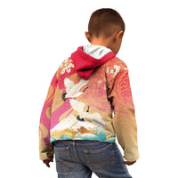 Hawaiian and Japanese Culture Together Kid Hoodie Kakau Art Tattoo with Cranes and Sakura Spring Vibe LT03 - Polynesian Pride