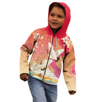 Hawaiian and Japanese Culture Together Kid Hoodie Kakau Art Tattoo with Cranes and Sakura Spring Vibe LT03 - Polynesian Pride