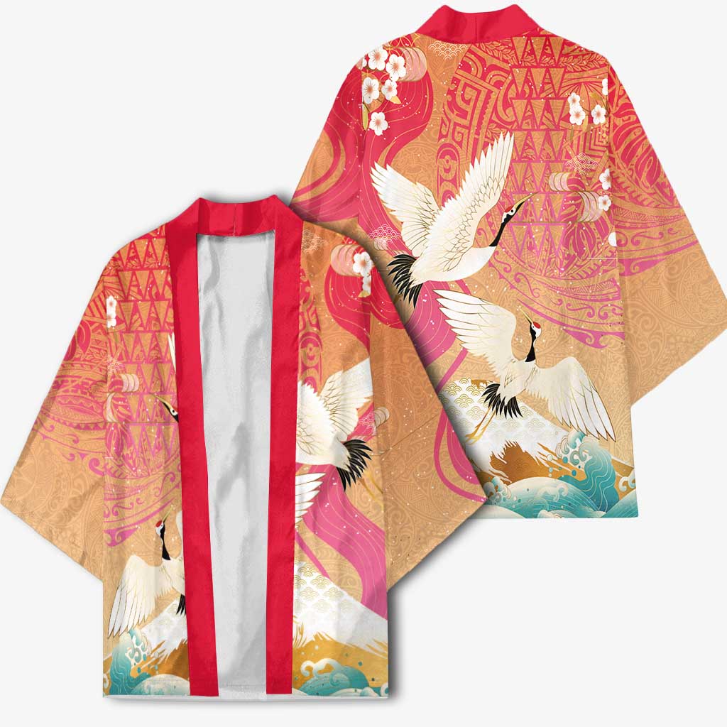 Hawaiian and Japanese Culture Together Kimono Kakau Art Tattoo with Cranes and Sakura Spring Vibe - Polynesian Pride