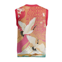 Hawaiian and Japanese Culture Together Christmas Knitted V-Neck Vest Kakau Art Tattoo with Cranes and Sakura Spring Vibe LT03 - Polynesian Pride