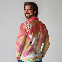 Hawaiian and Japanese Culture Together Long Sleeve Polo Shirt Kakau Art Tattoo with Cranes and Sakura Spring Vibe LT03 - Polynesian Pride