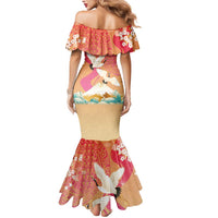 Hawaiian and Japanese Culture Together Mermaid Dress Kakau Art Tattoo with Cranes and Sakura Spring Vibe LT03 - Polynesian Pride