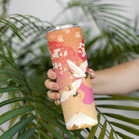 Hawaiian and Japanese Culture Together Skinny Tumbler Kakau Art Tattoo with Cranes and Sakura Spring Vibe LT03 - Polynesian Pride