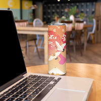 Hawaiian and Japanese Culture Together Skinny Tumbler Kakau Art Tattoo with Cranes and Sakura Spring Vibe LT03 - Polynesian Pride