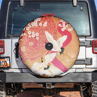 Hawaiian and Japanese Culture Together Spare Tire Cover Kakau Art Tattoo with Cranes and Sakura Spring Vibe LT03 Multicolor - Polynesian Pride
