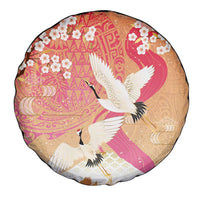 Hawaiian and Japanese Culture Together Spare Tire Cover Kakau Art Tattoo with Cranes and Sakura Spring Vibe LT03 - Polynesian Pride