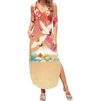 Hawaiian and Japanese Culture Together Summer Maxi Dress Kakau Art Tattoo with Cranes and Sakura Spring Vibe LT03 Women Multicolor - Polynesian Pride