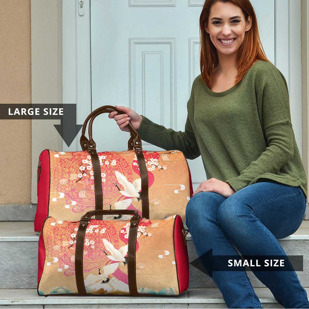 Hawaiian and Japanese Culture Together Travel Bag Kakau Art Tattoo with Cranes and Sakura Spring Vibe LT03 - Polynesian Pride