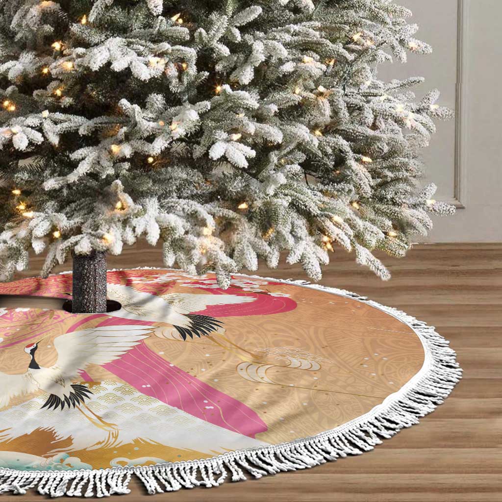 Hawaiian and Japanese Culture Together Tree Skirt Kakau Art Tattoo with Cranes and Sakura Spring Vibe LT03 - Polynesian Pride