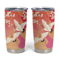 Hawaiian and Japanese Culture Together Tumbler Cup Kakau Art Tattoo with Cranes and Sakura Spring Vibe LT03 Multicolor - Polynesian Pride
