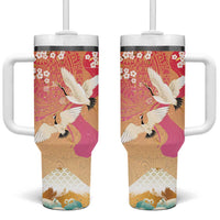 Hawaiian and Japanese Culture Together Tumbler With Handle Kakau Art Tattoo with Cranes and Sakura Spring Vibe LT03 One Size: 40 oz Multicolor - Polynesian Pride