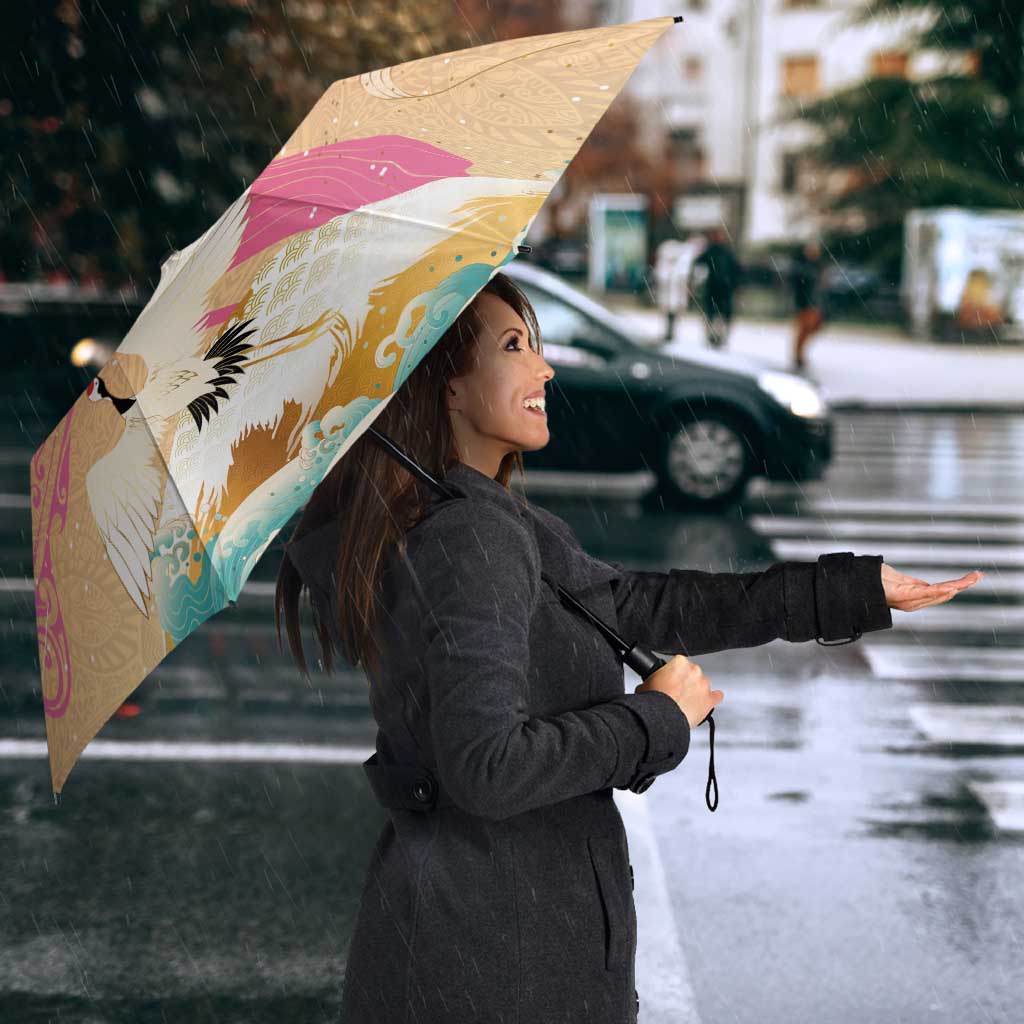 Hawaiian and Japanese Culture Together Umbrella Kakau Art Tattoo with Cranes and Sakura Spring Vibe - Polynesian Pride