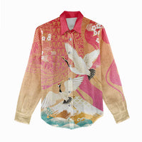 Hawaiian and Japanese Culture Together Women Casual Shirt Kakau Art Tattoo with Cranes and Sakura Spring Vibe LT03 - Polynesian Pride