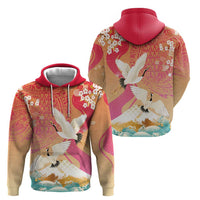 Hawaiian and Japanese Culture Together Zip Hoodie Kakau Art Tattoo with Cranes and Sakura Spring Vibe LT03 - Polynesian Pride
