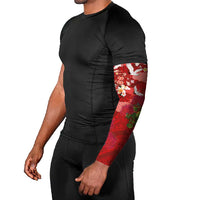 Hawaiian and Japanese Culture Together Arm Sleeves Red Ohia Lehua Plumeria and Sakura Blooming LT03 - Polynesian Pride