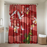 Hawaiian and Japanese Culture Together Bathroom Set Red Ohia Lehua Plumeria and Sakura Blooming LT03 Shower Curtain Only Red - Polynesian Pride