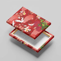 Hawaiian and Japanese Culture Together Canvas Wall Art Red Ohia Lehua Plumeria and Sakura Blooming LT03 - Polynesian Pride