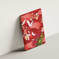 Hawaiian and Japanese Culture Together Canvas Wall Art Red Ohia Lehua Plumeria and Sakura Blooming LT03 - Polynesian Pride