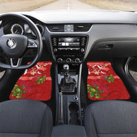 Hawaiian and Japanese Culture Together Car Mats Red Ohia Lehua Plumeria and Sakura Blooming LT03 Set 2pcs - Front Red - Polynesian Pride