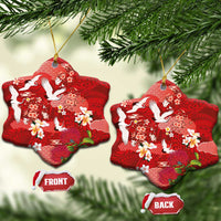 Hawaiian and Japanese Culture Together Ceramic Ornament Red Ohia Lehua Plumeria and Sakura Blooming - Polynesian Pride