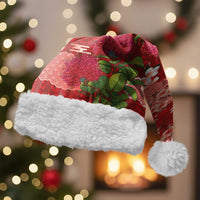 Hawaiian and Japanese Culture Together Christmas Santa Hat Red Ohia Lehua Plumeria and Sakura Blooming LT03 With Fur Red - Polynesian Pride