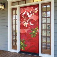 Hawaiian and Japanese Culture Together Door Cover Red Ohia Lehua Plumeria and Sakura Blooming LT03 - Polynesian Pride