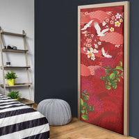 Hawaiian and Japanese Culture Together Door Cover Red Ohia Lehua Plumeria and Sakura Blooming LT03 - Polynesian Pride