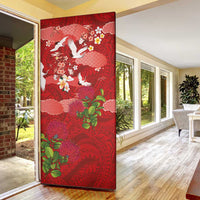 Hawaiian and Japanese Culture Together Door Cover Red Ohia Lehua Plumeria and Sakura Blooming LT03 - Polynesian Pride