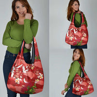 Hawaiian and Japanese Culture Together Grocery Bag Red Ohia Lehua Plumeria and Sakura Blooming LT03 - Polynesian Pride