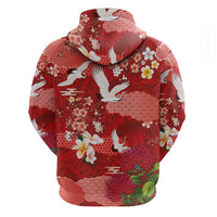 Hawaiian and Japanese Culture Together Hoodie Red Ohia Lehua Plumeria and Sakura Blooming LT03 - Polynesian Pride