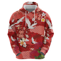Hawaiian and Japanese Culture Together Hoodie Red Ohia Lehua Plumeria and Sakura Blooming LT03 - Polynesian Pride
