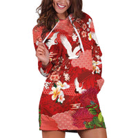 Hawaiian and Japanese Culture Together Hoodie Dress Red Ohia Lehua Plumeria and Sakura Blooming LT03 Red - Polynesian Pride
