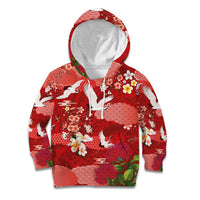Hawaiian and Japanese Culture Together Kid Hoodie Red Ohia Lehua Plumeria and Sakura Blooming LT03 Hoodie Red - Polynesian Pride
