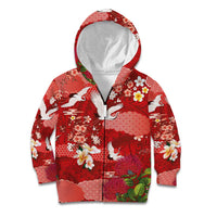 Hawaiian and Japanese Culture Together Kid Hoodie Red Ohia Lehua Plumeria and Sakura Blooming LT03 Zip Hoodie Red - Polynesian Pride