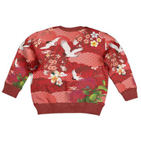 Hawaiian and Japanese Culture Together Kid Ugly Christmas Sweater Red Ohia Lehua Plumeria and Sakura Blooming LT03 - Polynesian Pride