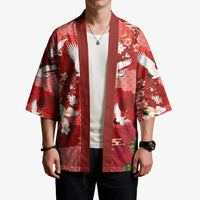 Hawaiian and Japanese Culture Together Kimono Red Ohia Lehua Plumeria and Sakura Blooming LT03 - Polynesian Pride
