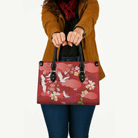 Hawaiian and Japanese Culture Together Leather Bag Red Ohia Lehua Plumeria and Sakura Blooming LT03 - Polynesian Pride
