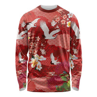 Hawaiian and Japanese Culture Together Long Sleeve Shirt Red Ohia Lehua Plumeria and Sakura Blooming LT03 Unisex Red - Polynesian Pride